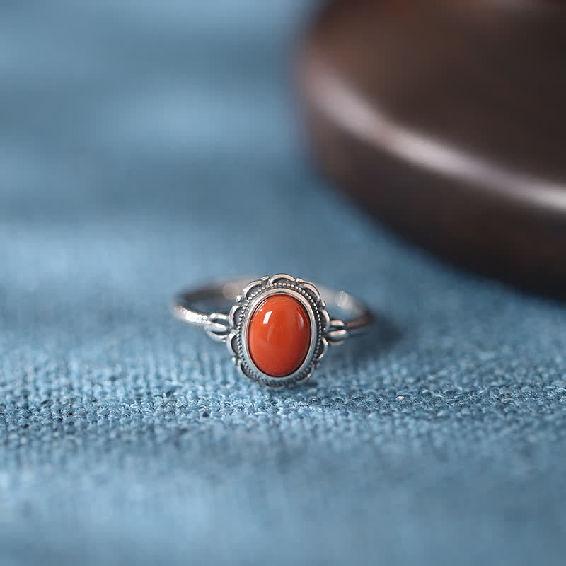 KarmaRipple's 925 Sterling Silver Tibetan Turquoise Red Agate Protection Ring p13