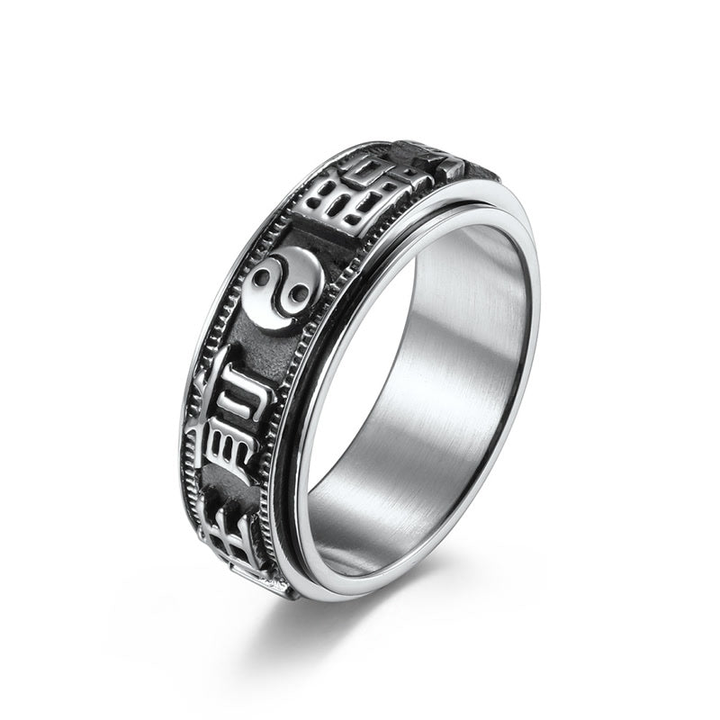 KarmaRipple's Letter Words Balance Calm Titanium Steel Rotatable Ring p1