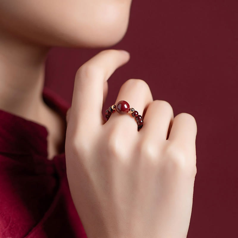 KarmaRipple's Garnet Cinnabar Fortunate Bead PiXiu Om Mani Padme Hum Rose Protection Ring p9