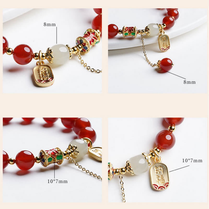 KarmaRipple's Authentic Red Agate Hetian Jade Fu Character Confidence Talisman Bracelet ( p13