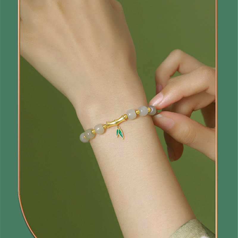 KarmaRipple's 925 Sterling Silver Hetian Ivory Jade Bamboo Fortune Bracelet p9