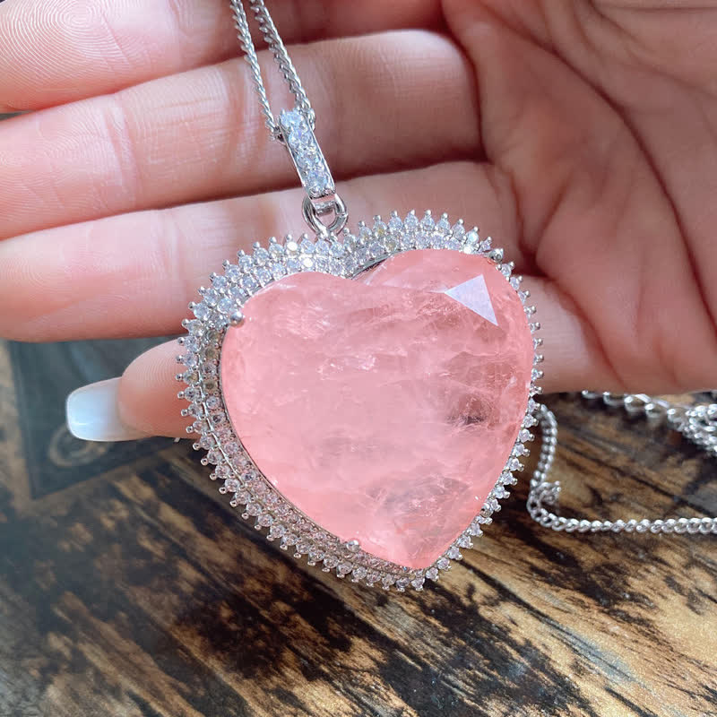 KarmaRipple's Rose Quartz Gemstone Love Heart Relationships Pendant Necklace p1