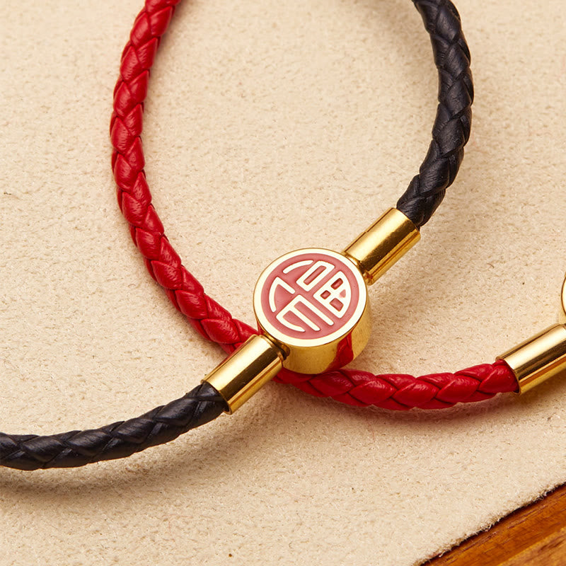 KarmaRipple's Fu Character Blessing Fortune Leather Buckle Bracelet p6