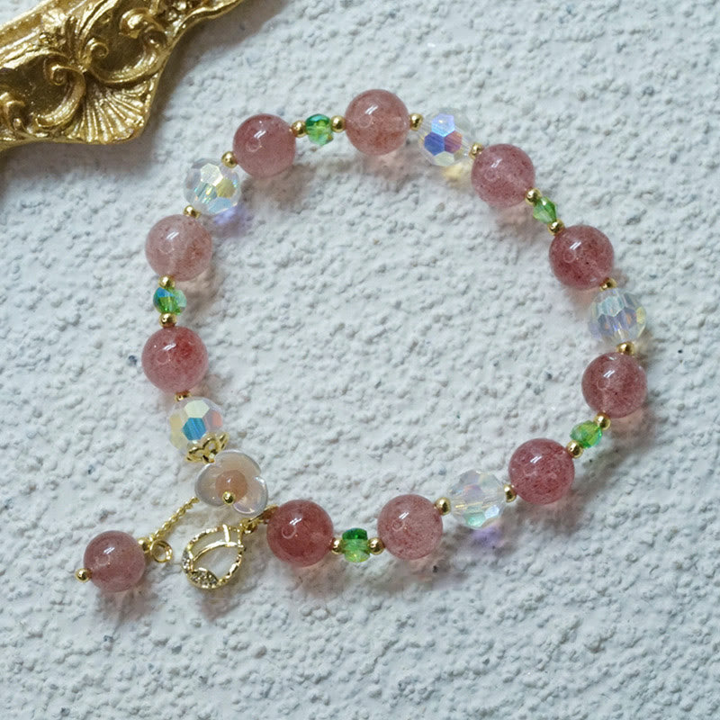 KarmaRipple's Strawberry Quartz Rutilated Quartz Fluorite Flower Balancing Bracelet p11