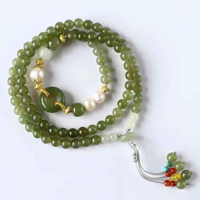 KarmaRipple's Hetian Jade Pearl Peace Buckle Fortune Wealth String Bracelet p2