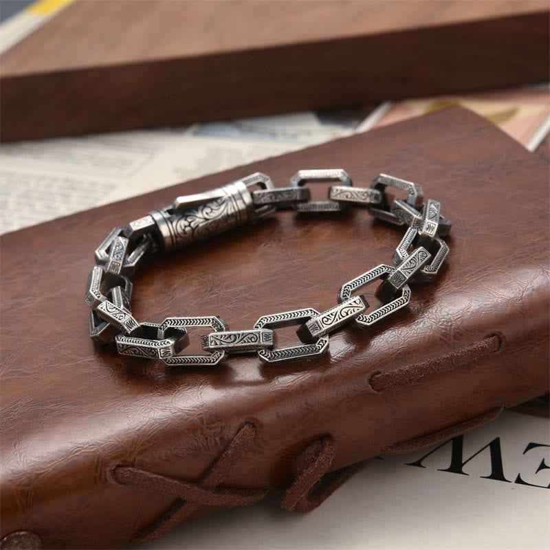 KarmaRipple's Vintage Tang Dynasty Flower Design Engraved Fortune Energy Bracelet p5