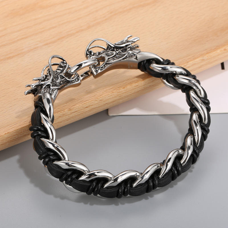 KarmaRipple's Dragon Leather Titanium Steel Protection Fortune Woven Bracelet p13