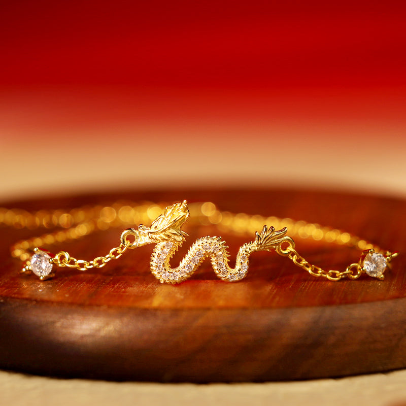 KarmaRipple's 925 Sterling Silver Year Of The Dragon Auspicious Golden Dragon Fortune Red Rope Chain Bracelet p23