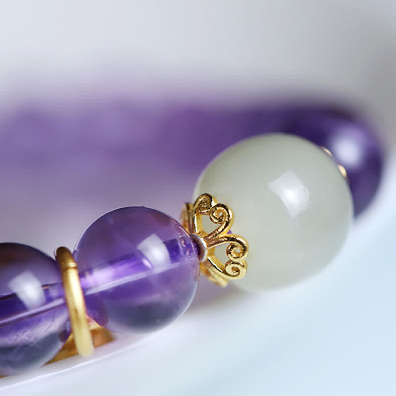 KarmaRipple's Authentic Amethyst Gemstone Hetian Jade Balancing Talisman Bracelet p11