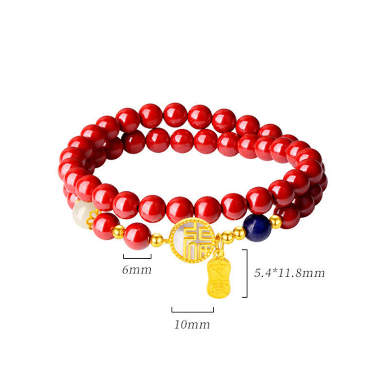KarmaRipple's 925 Sterling Silver Cinnabar Tridacna Stone Fu Character Double Wrap Blessing Bracelet p11
