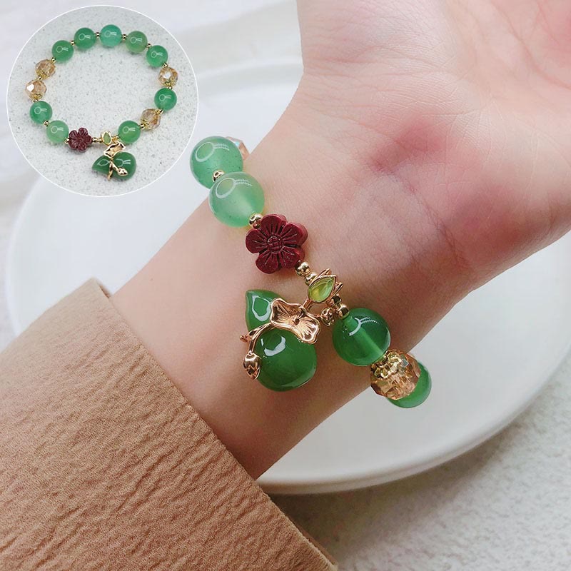 KarmaRipple's Authentic Red Agate Green Agate Gourd Cinnabar Flower Beadwork Confidence Bracelet p8