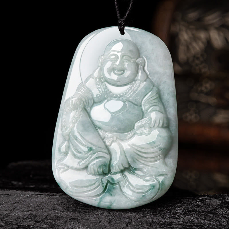 KarmaRipple's Authentic Jade Laughing Buddha Maitreya Buddha Fortune String Pendant Necklace p2