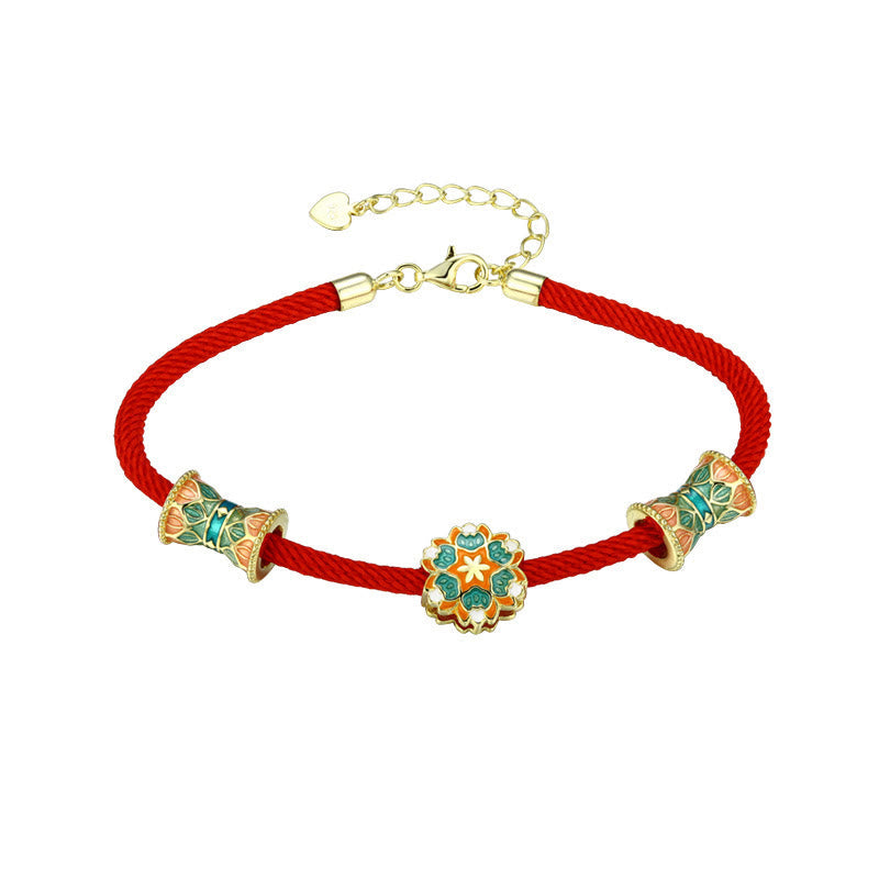 KarmaRipple's Dunhuang 925 Sterling Silver Lotus Drum New Beginning Red Rope Bracelet p12