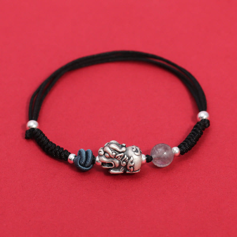 KarmaRipple's 999 Sterling Silver PiXiu Strawberry Quartz Bead Wealth Fortune Woven Bracelet p16