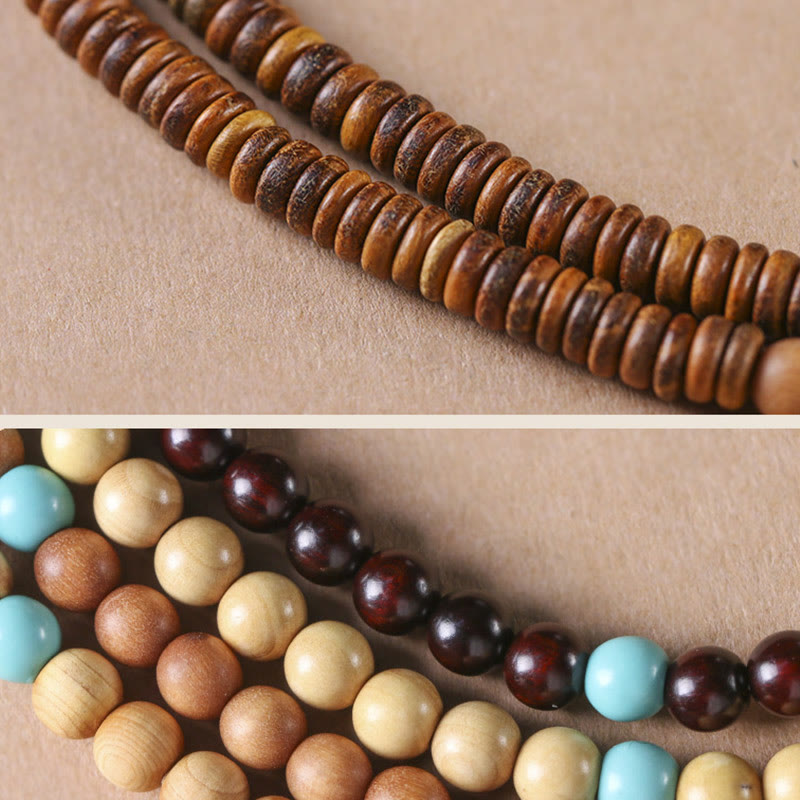 KarmaRipple's Sandalwood Small Leaf Red Sandalwood Thuja Sutchuenensis Boxwood Turquoise Protection Double Wrap Bracelet p17