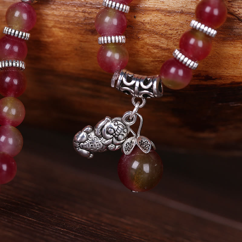 KarmaRipple's Authentic Watermelon Tourmaline PiXiu Elephant Positive Triple Wrap Bracelet p4