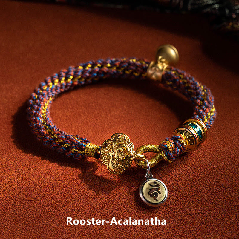 KarmaRipple's 925 Sterling Silver Chinese Zodiac Natal Buddha Om Mani Padme Hum Fortune Bell Woven String Bracelet p7