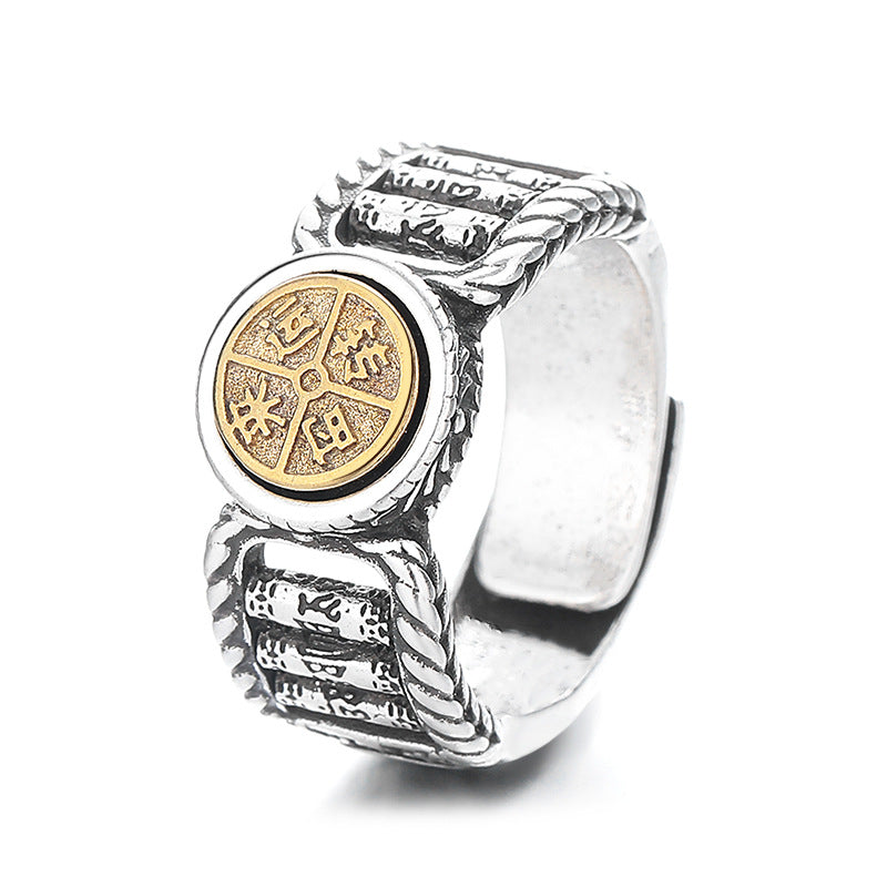 KarmaRipple's Tibetan Om Mani Padme Hum Carved Design Bronze Coin Purity Rotatable Ring p5