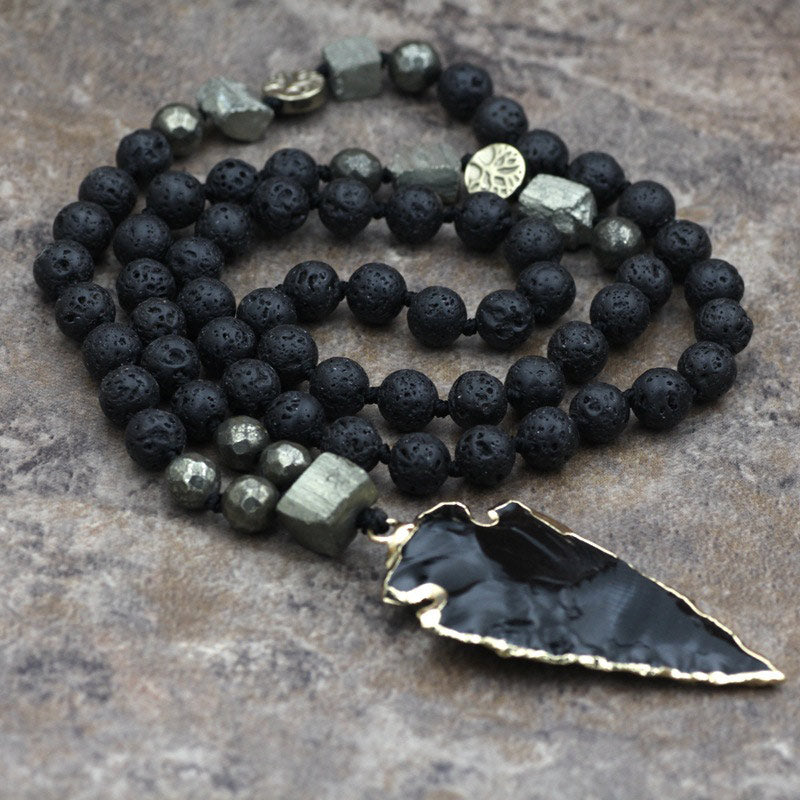 KarmaRipple's Authentic Lava Rock Yoga Meditation Pendant Arrow Necklace ( p6