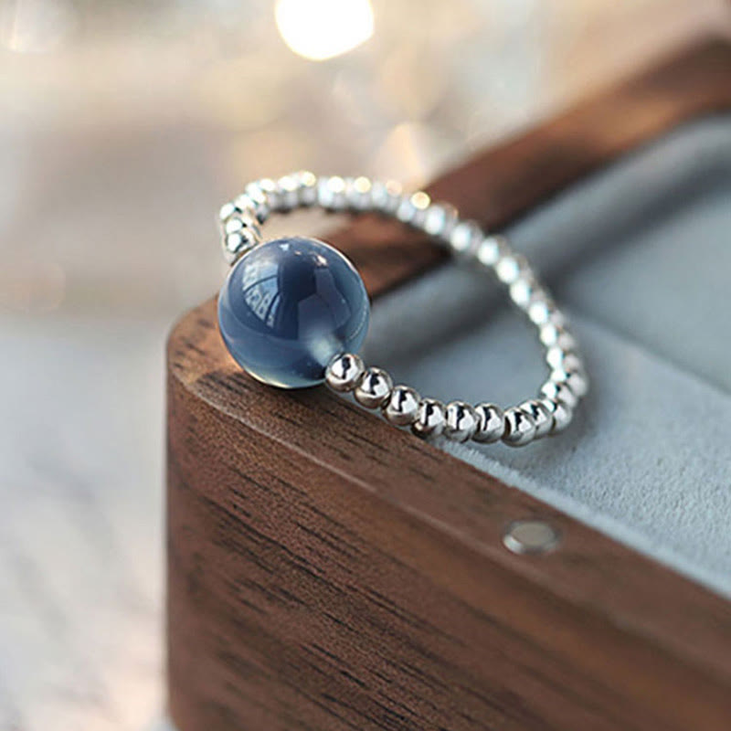 KarmaRipple's 925 Sterling Silver Blue Candy Agate Balancing Bead Ring p2