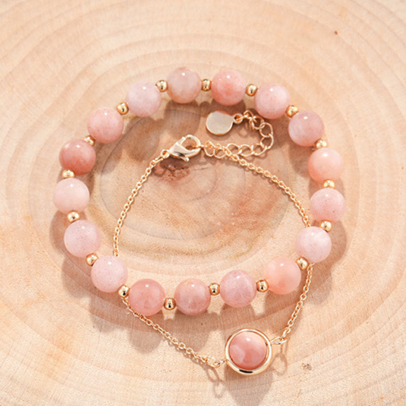 KarmaRipple's Sun Stone Strawberry Quartz Gemstone'sitive Bracelet p1