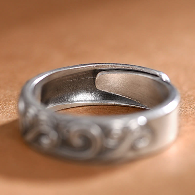 KarmaRipple's 999 Sterling Silver Auspicious Clouds Engraved Blessing Adjustable Ring p7