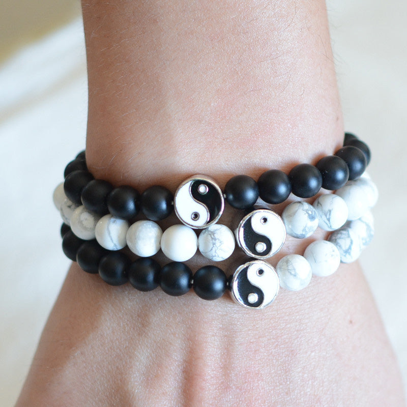 KarmaRipple's 3pcs Authentic Ivory Turquoise Frosted Stone Bead Yin Yang Wealth Bracelet p3