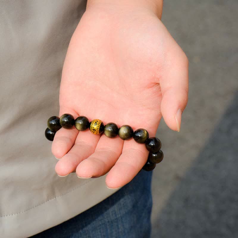 KarmaRipple's Chinese Zodiac Natal Buddha Gold Sheen Obsidian Wealth Protection Bracelet p12