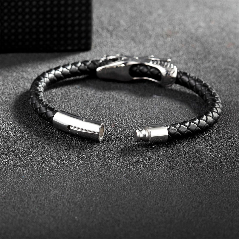 KarmaRipple's Dragon Leather Titanium Steel Fortune Woven Bracelet Bangle ( p4