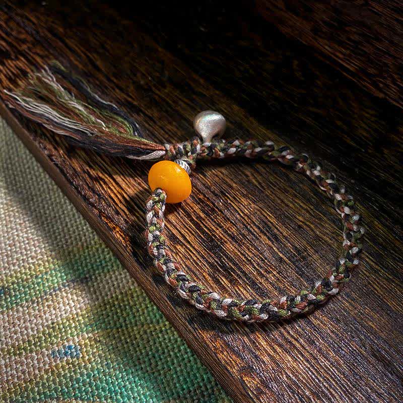 KarmaRipple's 990 Sterling Silver Tibetan Handmade Amber Steelyard Weight Wish Protection Bracelet p1