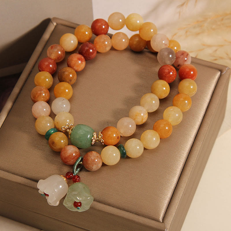 KarmaRipple's Tibet Authentic Golden Silk Jade Double Layer Bell Orchid Fortune Bracelet p5