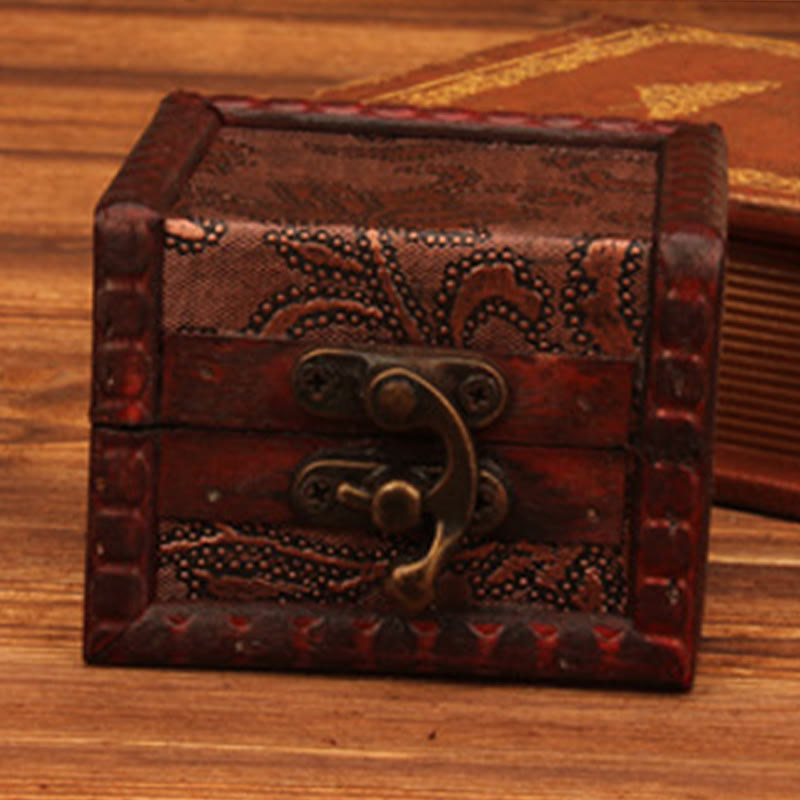 KarmaRipple's Retro Small Square Wood Jewelry Box Lotus Grass Flower Grape Bronze Coin Daffodil Jewelry Storage Box p13