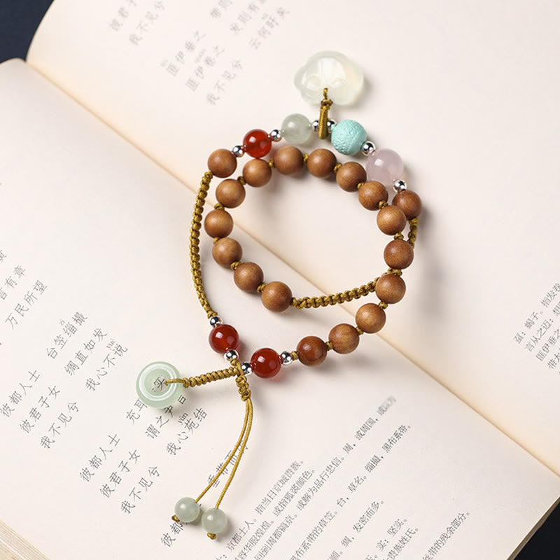 KarmaRipple's Green Sandalwood Chalcedony Peace Buckle Talisman Soothing Double Wrap Bracelet p10