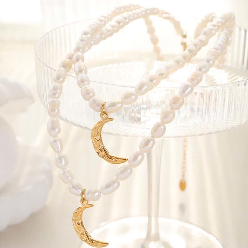KarmaRipple's Pearl Crescent Moon Calm Pendant Necklace p9