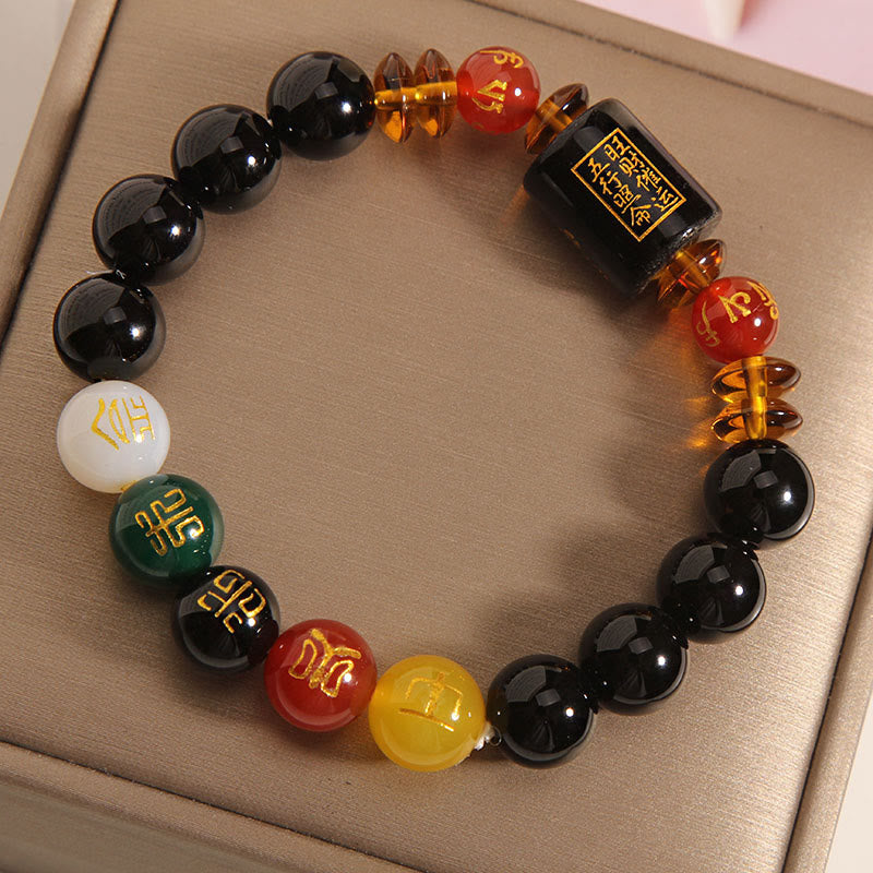 KarmaRipple's Five Elements Black Onyx Red Agate Wisdom Wealth Bracelet p28