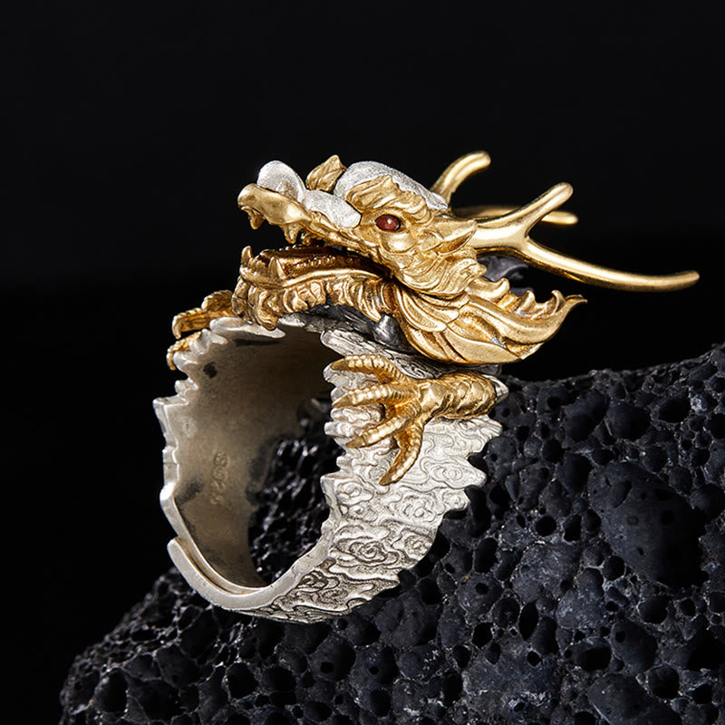 KarmaRipple's 925 Sterling Silver Dragon Fortune Success Protection Adjustable Ring Necklace p3