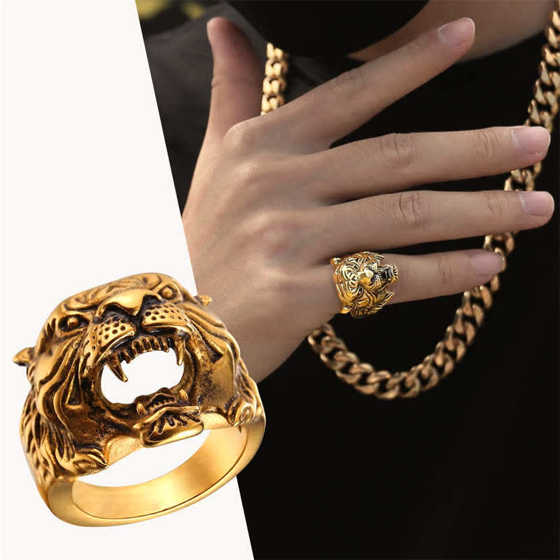 KarmaRipple's Men's Animal Tiger Head Titanium Steel Balance Calm Punk Rock Biker Ring p21