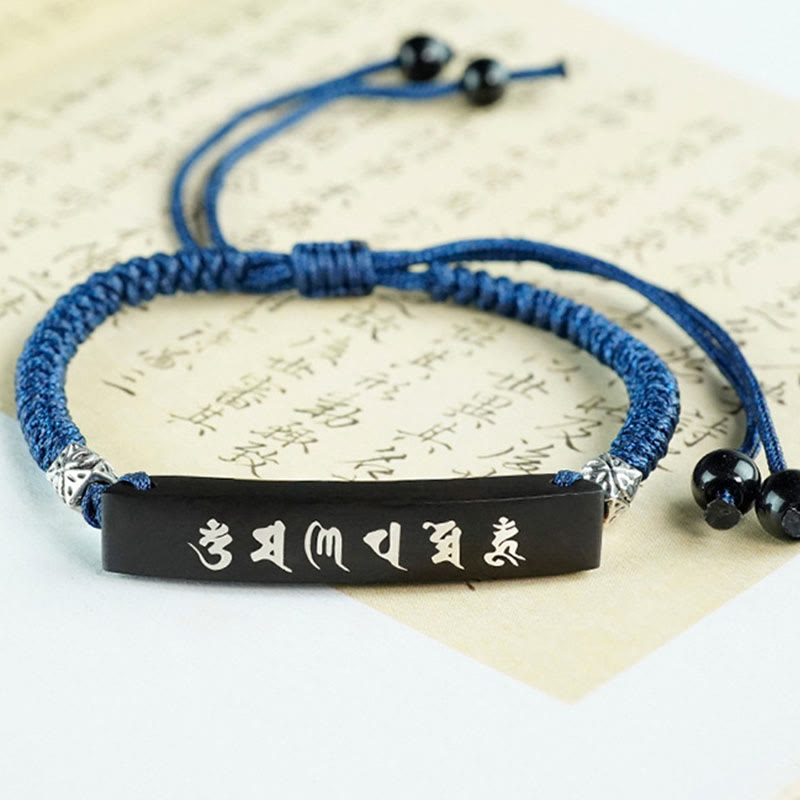 KarmaRipple's Buddhism Six True Words Wood Ebony Wood Silver Inlaid Protection Bracelet p6