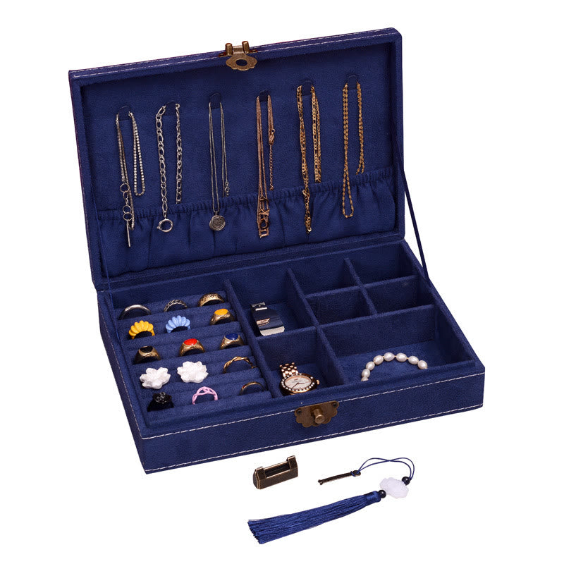 KarmaRipple's Simple Design Jewelry Box Organizer Single Layer Flannel Jewelry Storage Box With Lock p6