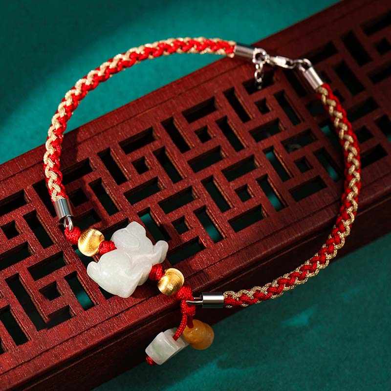 KarmaRipple's Chinese Zodiac Jade Prosperity Red String Bracelet Anklet p33