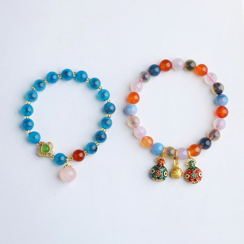 KarmaRipple's Colorful Candy Agate Gold Swallowing Beast Family Peach Balance Talisman Bracelet p6