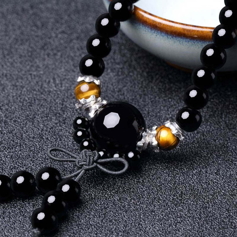 KarmaRipple's 108 Beadwork Authentic Black Obsidian Tiger Eye Mala Bracelet p10
