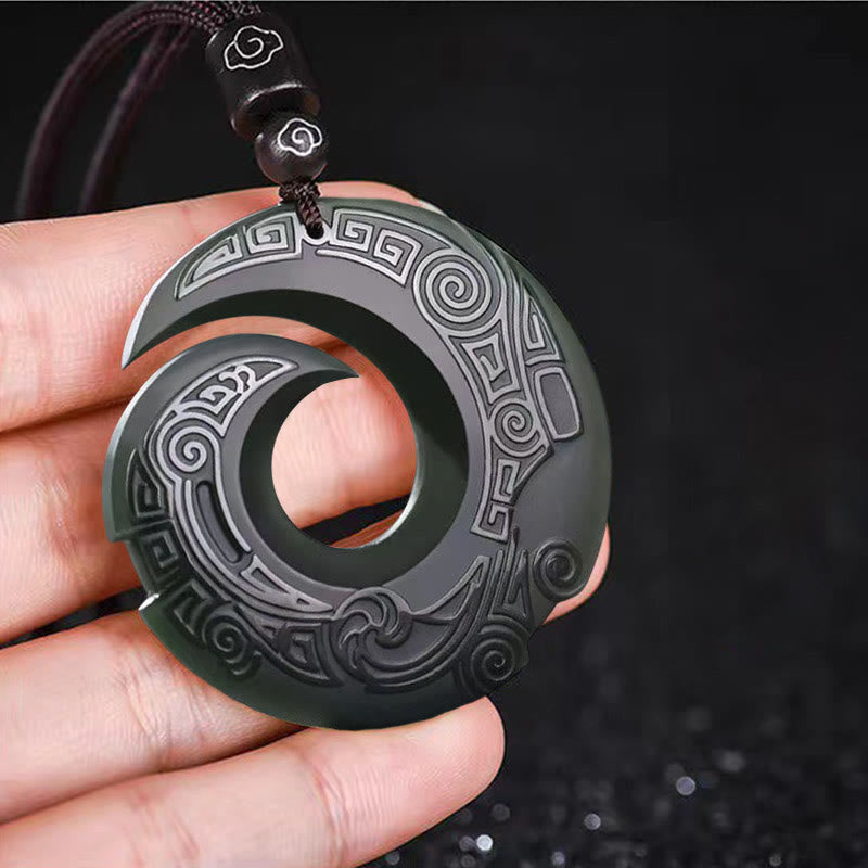 KarmaRipple's One's Fortune Improves Design Patern Hetian Cyan Jade Peace Buckle Fortune Pendant Necklace p3