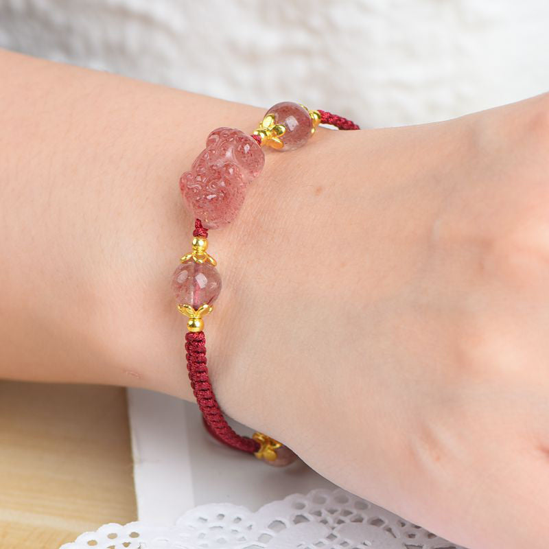 KarmaRipple's Authentic Strawberry Gemstone Pixiu Talisman Fortunate Red String Bracelet p5