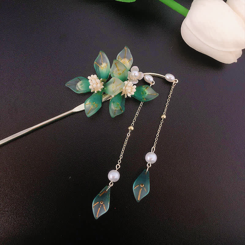 KarmaRipple's Flower Leaf Pearl Peace Tassel Hairpin p12