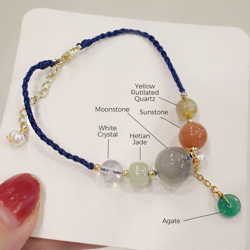 KarmaRipple's Moonstone Sunstone Beadwork Peace Buckle Talisman Balancing Bracelet p23