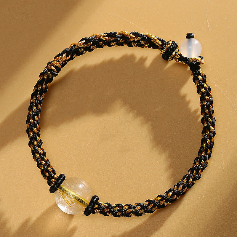 KarmaRipple's Handmade Red Agate Amethyst Golden Rutilated Quartz Pink Gemstone Bead Calm Woven Bracelet p39