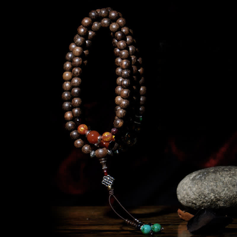 KarmaRipple's 108 Mala Beadwork Vietnam Hoi An Agarwood Red Agate Peace Strength Bracelet p2