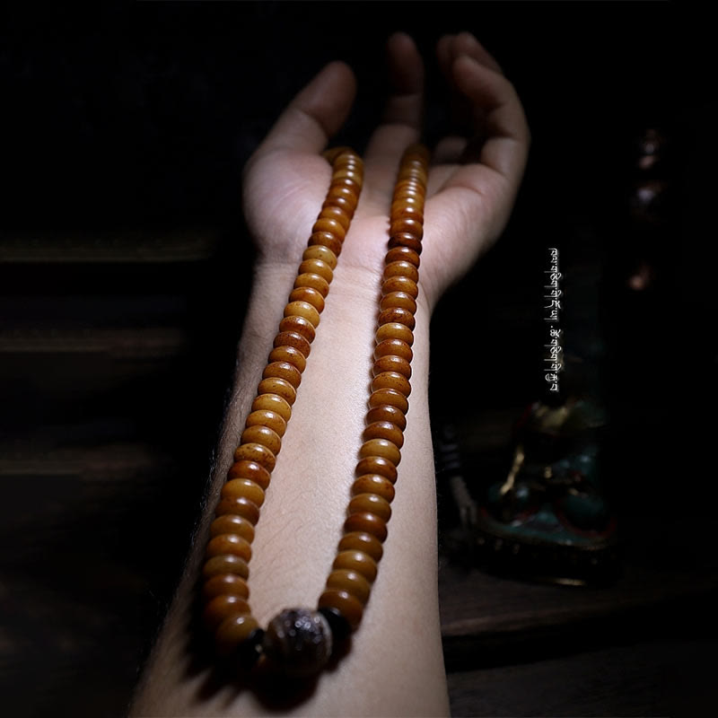 KarmaRipple's Tibet 108 Mala Beadwork Yak Bone Three-eyed Dzi Bead Keep Away Evil Spirits Bracelet p12