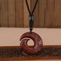 KarmaRipple's Small Leaf Red Sandalwood Ebony Wood One's Fortune Improves Design Patern Protection Pendant Necklace